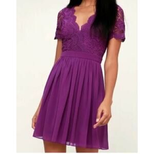 Lulus Angel in Disguise Lace Chiffon Mini Dress Purple Size Medium Fully Lined
